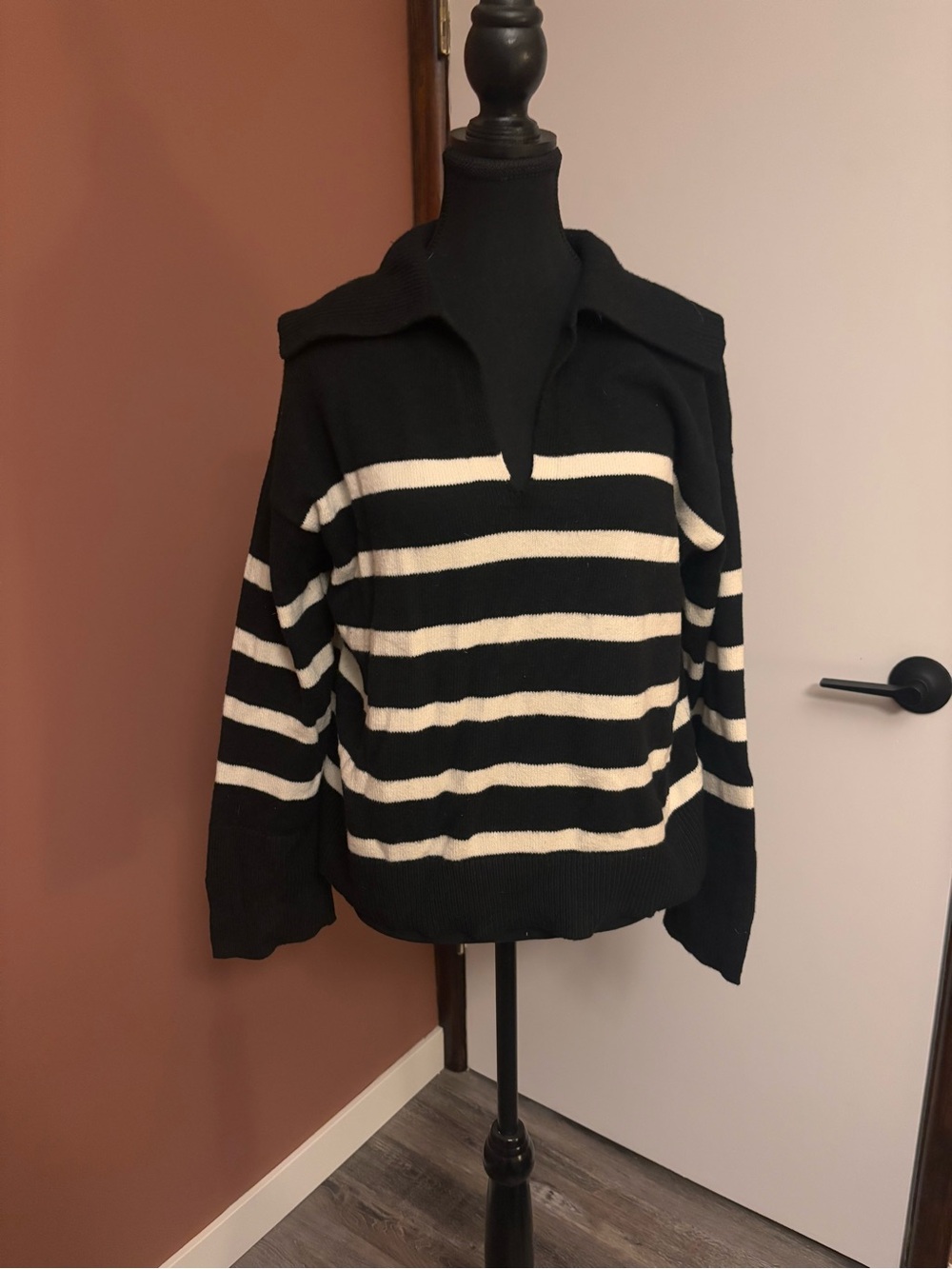 Banana Republic Black & White V‑Neck Striped Sweater